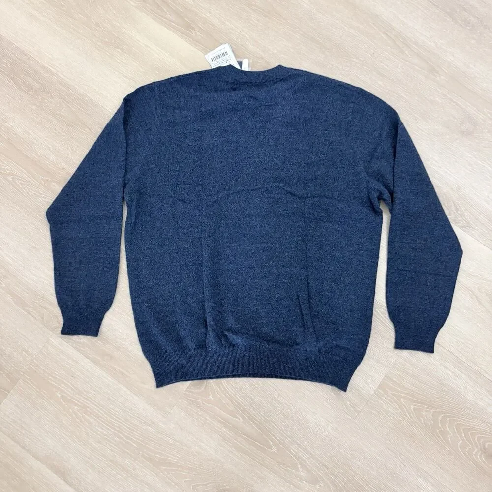 NWT Cashmere Tech V-Neck Sweater Windowpane Blue Men's L XL ERDOS Grandpa Preppy